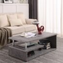 Modern Grey Faux Concrete Multi-Level Coffee Table