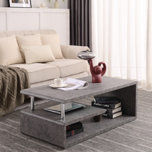 Modern Grey Faux Concrete Multi-Level Coffee Table