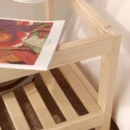 Nordic Style Natural Wood & Glass Coffee Table with Storage Shelf