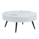 Modern Faux Marble Round Coffee Table with Tapered Black Legs