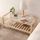 Nordic Style Natural Wood & Glass Coffee Table with Storage Shelf