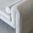 Modern Curved White Upholstered Bench with Bolster Pillows