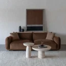 Modern Caramel Brown Plush Velvet Sofa