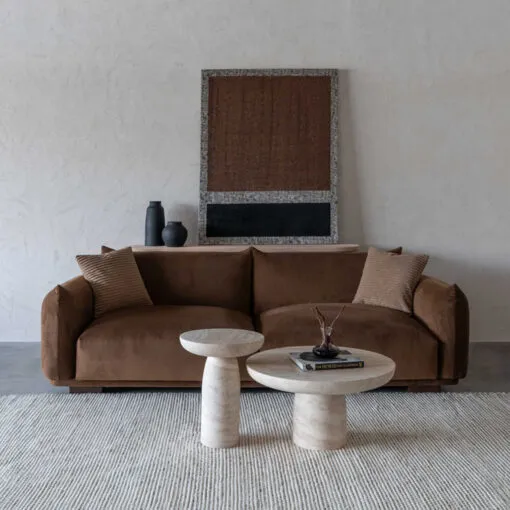 Modern Caramel Brown Plush Velvet Sofa