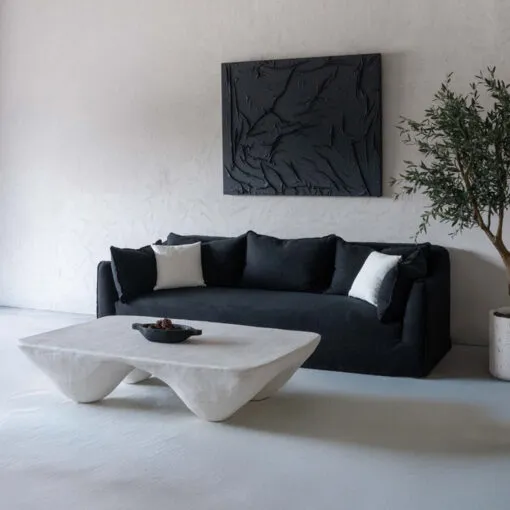 Modern Charcoal Black Upholstered Sofa with Loose Cushions