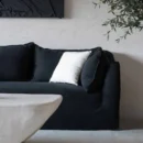 Modern Charcoal Black Upholstered Sofa with Loose Cushions