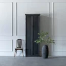 Tall Dark Wood Distressed Slim Storage Cabinet