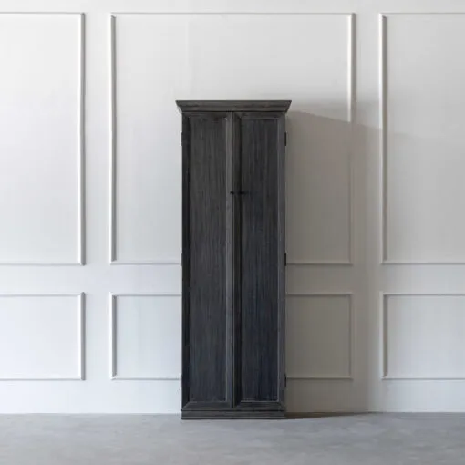 Tall Dark Wood Distressed Slim Storage Cabinet