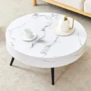 Modern Faux Marble Round Coffee Table with Tapered Black Legs